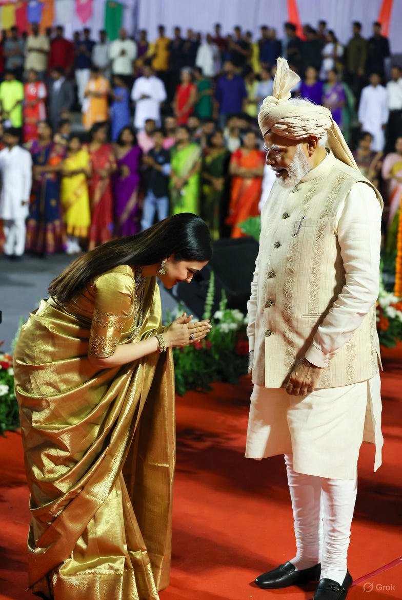 Sri Aishwarya Rai's Humble Gesture: Touching PM Modi's Feet After an Inspiring Address at Sathya Sai Baba's Centenary