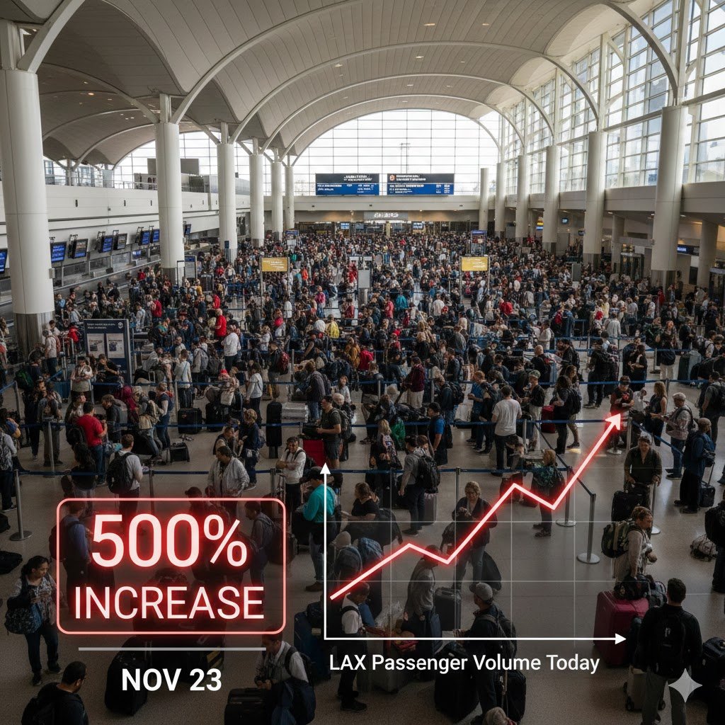 i want featured image for news article. LAX Passenger Volume Surge Today, Nov 23: Exploring the 500% Increase